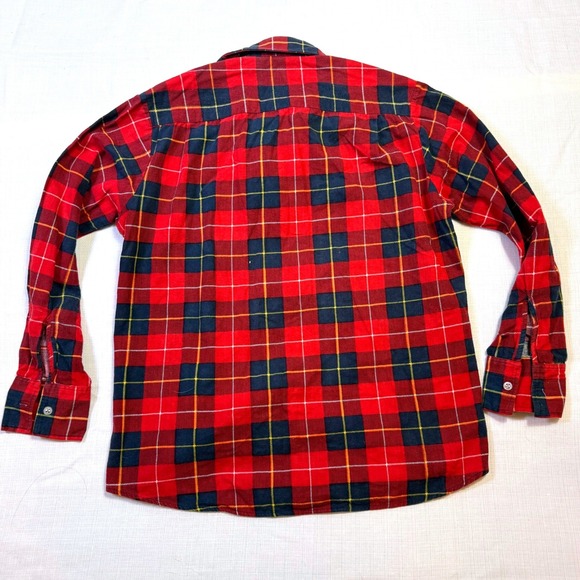 The Highlander Flannel by Bud Berma Red Navy Yellow Plaid Button Up Shirt Size M - Picture 8 of 8